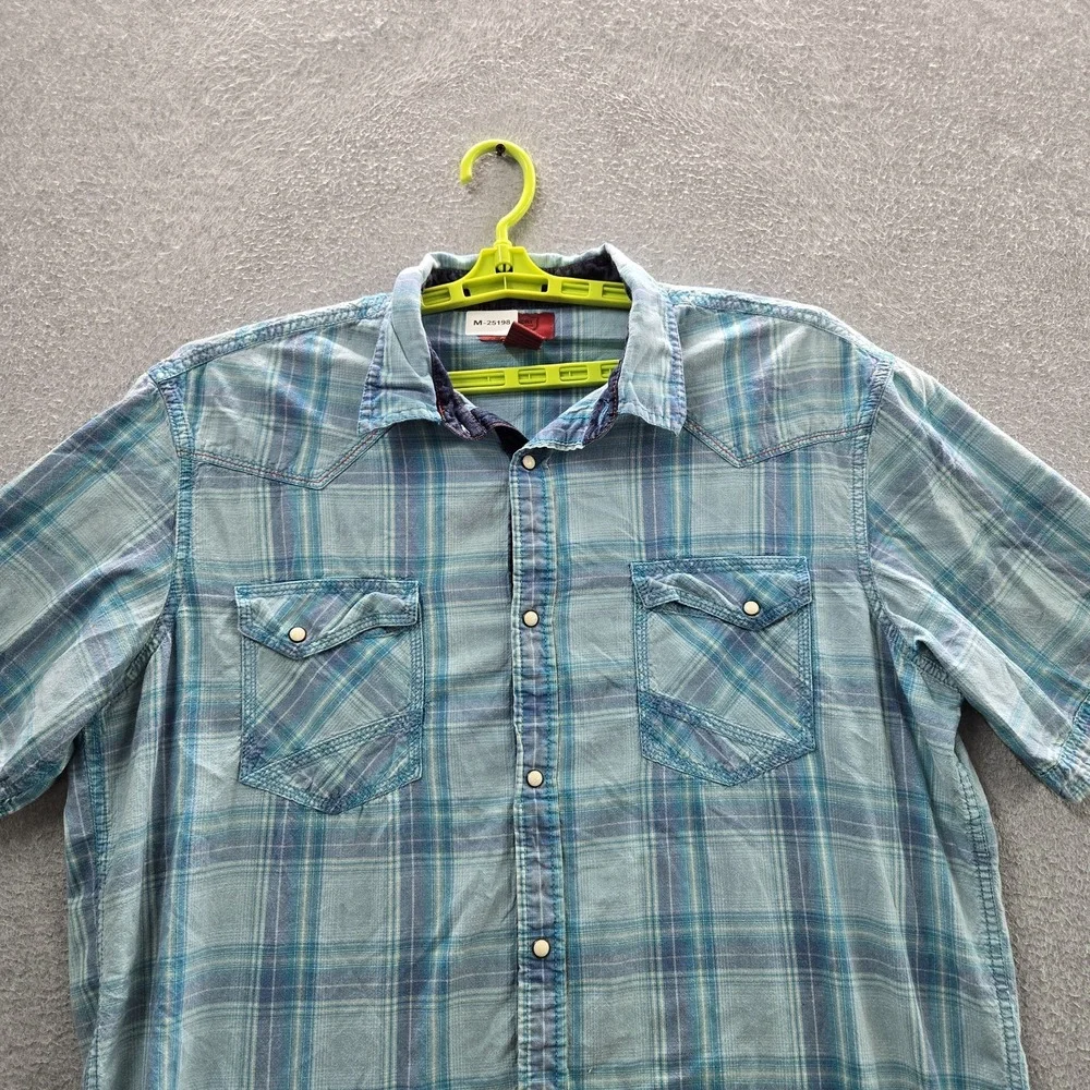 The Foundry Supply Co. Men Button Up Shirt XLT Blue Plaid Western Pearl Snap